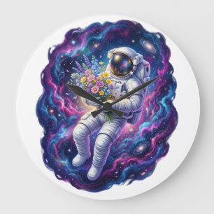Astronaut met wilde bloemen ruimte grafische T-shi Grote Klok