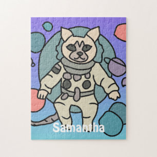 Astronaut minimalist kat in de ruimte Grappig & Legpuzzel