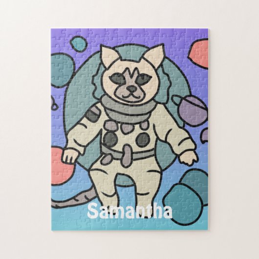Astronaut minimalist kat in de ruimte | Grappig & Legpuzzel (Verticaal)