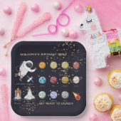 Astronaut Monogram Typografie Zonnestelsel Kinder Papieren Bordje (Feest)