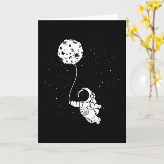 Astronaut Moon Balloon Kaart (Gele Bloem)