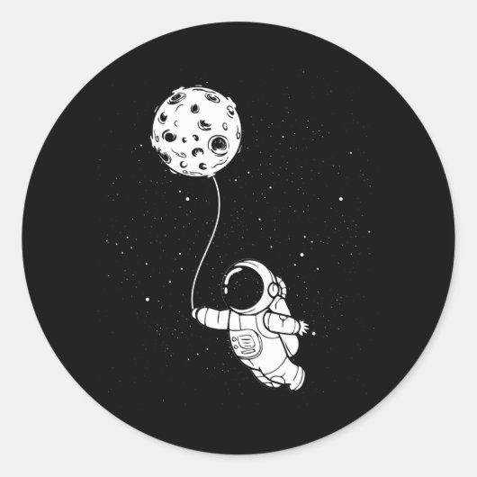 Astronaut Moon Balloon Ronde Sticker (Voorkant)