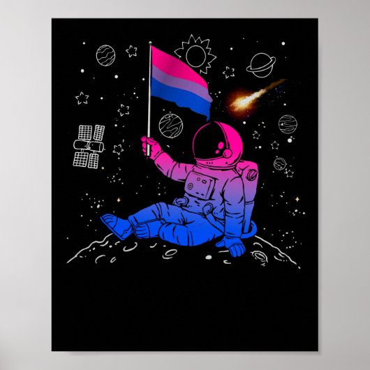 Astronaut Moon Bisexual Flag Space LGBTQ Gay Pride Poster (Voorkant)