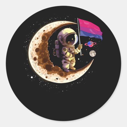 Astronaut Moon Bisexual Flag Space LGBTQ Gay Pride Ronde Sticker (Voorkant)