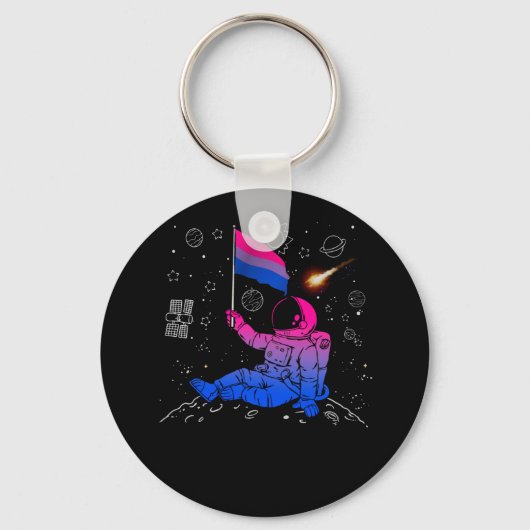 Astronaut Moon Bisexual Flag Space LGBTQ Gay Pride Sleutelhanger (Voorkant)
