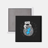 Astronaut Moon Blue Puzzle Piece Autisme Awareness Magneet (Voorkant / Achterkant)