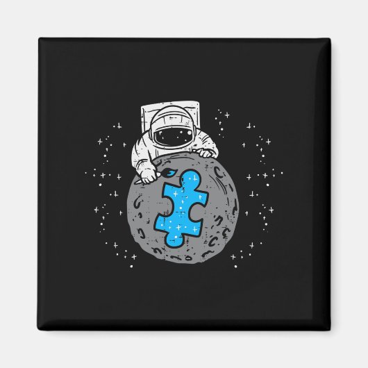 Astronaut Moon Blue Puzzle Piece Autisme Awareness Magneet (Voorkant)
