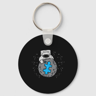 Astronaut Moon Blue Puzzle Piece Autisme Awareness Sleutelhanger