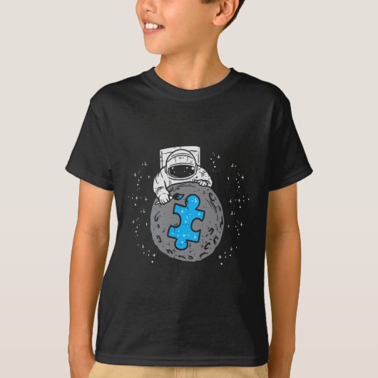 Astronaut Moon Blue Puzzle Piece Autisme Awareness T-shirt (Voorkant)