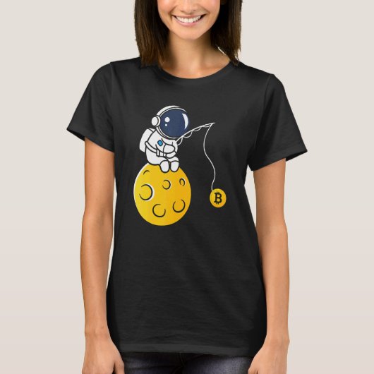Astronaut Moon Fishing BTC Crypto Cryptocurrency B T-shirt (Voorkant)