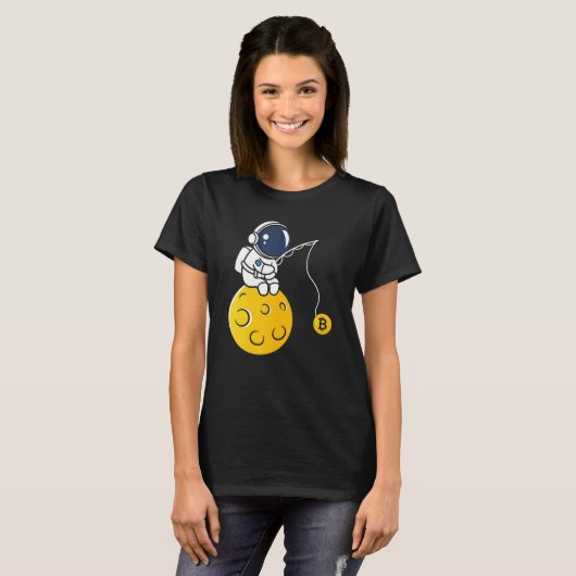 Astronaut Moon Fishing BTC Crypto Cryptocurrency B T-shirt (Voorkant volledig)