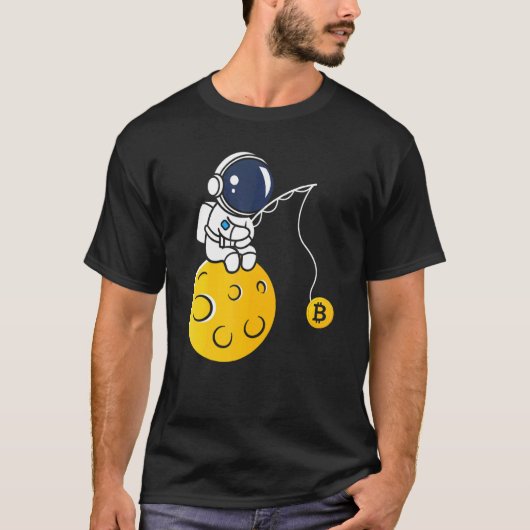 Astronaut Moon Fishing BTC Crypto Cryptocurrency B T-shirt (Voorkant)