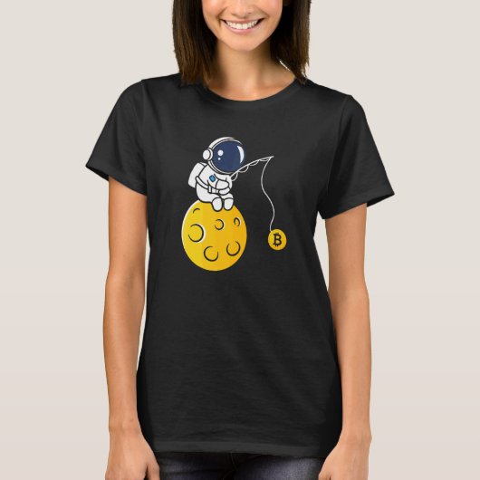 Astronaut Moon Fishing BTC Crypto Cryptocurrency B T-shirt (Voorkant)