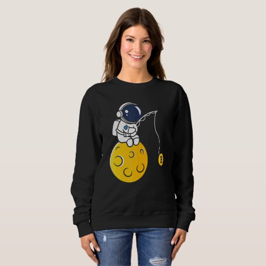 Astronaut Moon Fishing BTC Crypto Cryptocurrency B Trui (Voorkant volledig)