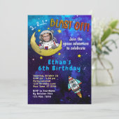 Astronaut & Moon Foto Birthday Party Invitation Kaart (Staand voorkant)
