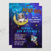 Astronaut & Moon Foto Birthday Party Invitation Kaart (Voorkant / Achterkant)