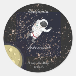 Astronaut Moon Monogram Kinder 5e Verjaardag Kosmi Ronde Sticker
