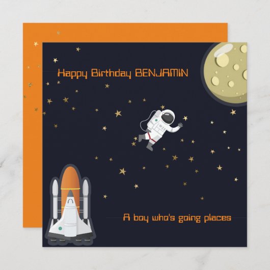 Astronaut Moon Rocket Kinder Solar System Fun Flat Kaart (Voorkant / Achterkant)