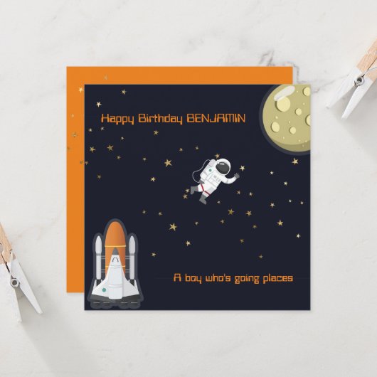 Astronaut Moon Rocket Kinder Solar System Fun Flat Kaart (Voorkant / Achterkant in situ)