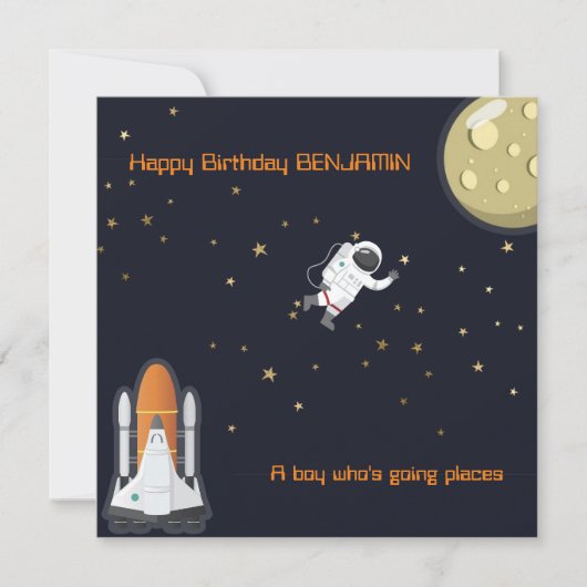 Astronaut Moon Rocket Kinder Solar System Fun Flat Kaart (Voorkant)