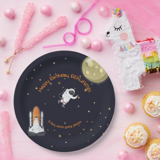 Astronaut Moon Rocket Kinder Solar System Fun Papieren Bordje (Feest)