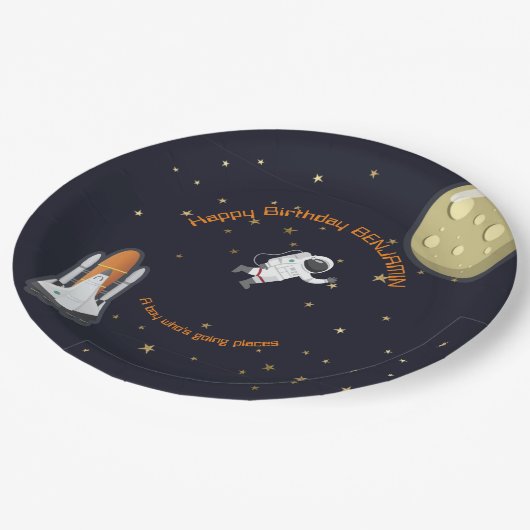 Astronaut Moon Rocket Kinder Solar System Fun Papieren Bordje (Gekanteld)