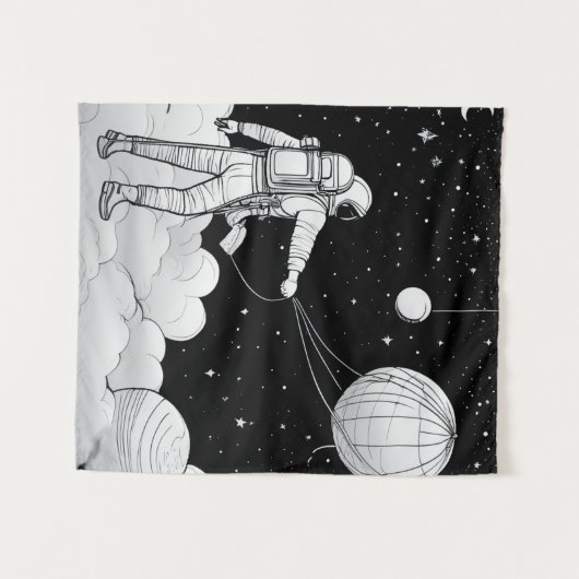 Astronaut Muurschildering Monochroom | Kunst aan d Wandkleed (Voorkant (horizontaal))