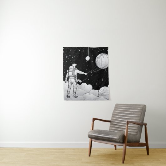 Astronaut Muurschildering Monochroom | Kunst aan d Wandkleed (In situ)