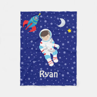 Astronaut Night Sky Moon Star Rocket Fleece Deken