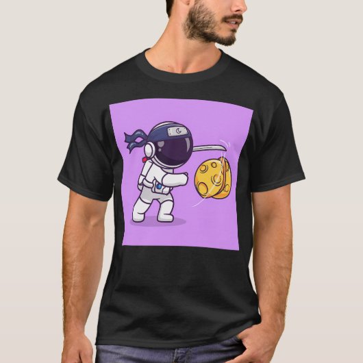 Astronaut Ninja Slash Moon Cartoon T-shirt (Voorkant)
