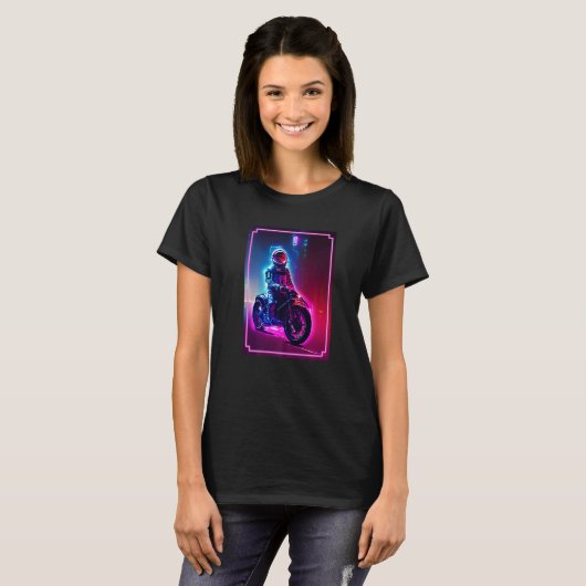 Astronaut On A Motorcycle Space and Science Ficti T-shirt (Voorkant volledig)
