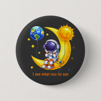  Astronaut on Crescent Moon Space Art Ronde Button 5,7 Cm