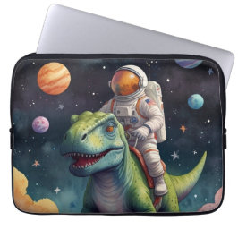 Astronaut on Dino in Space Laptop Sleeve