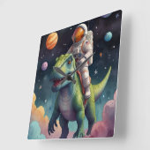 Astronaut on Dino in Space Vierkante Klok (Hoek)