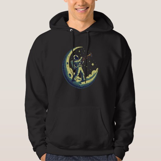 Astronaut On Moon Trumpet Funny Space Music Men Bo Hoodie (Voorkant)