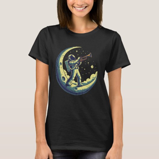 Astronaut On Moon Trumpet Funny Space Music Men Bo T-shirt (Voorkant)