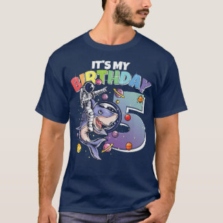 Astronaut on Shark 5th Birthday Boy Girl 5 Years 2 T-shirt