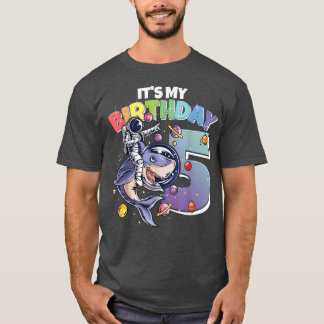 Astronaut on Shark 5th Birthday Boy Girl 5 YYY 2 T-shirt