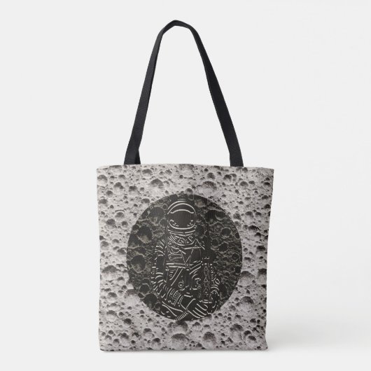 Astronaut on the Moon Space Black & Grey Tote Bag (Achterkant)