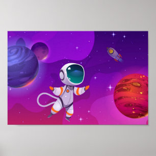 Astronaut onderzoekt zonnestelsel in de ruimte poster