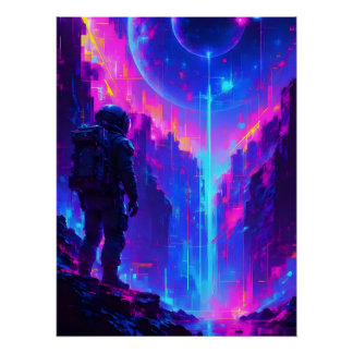 Astronaut op buitenaardse planeet olieverfstijl perfect poster