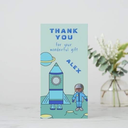 Astronaut op de Maan Dank u Plaats uw gezicht Bedankkaart (Staand voorkant)