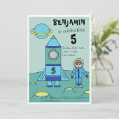 Astronaut op de maan Kids Verjaardagsfeest Kaart (Staand voorkant)