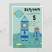 Astronaut op de maan Kids Verjaardagsfeest Kaart (Voorkant / Achterkant)