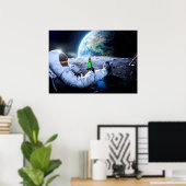 Astronaut op de maan met bier - poster (Thuiskantoor)