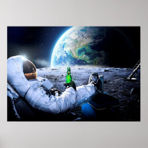 Astronaut op de maan met bier - poster
