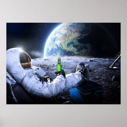 Astronaut op de maan met bier - poster (Voorkant)