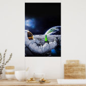 Astronaut op de maan met bier poster (Keuken)