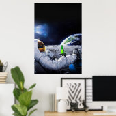 Astronaut op de maan met bier poster (Thuiskantoor)