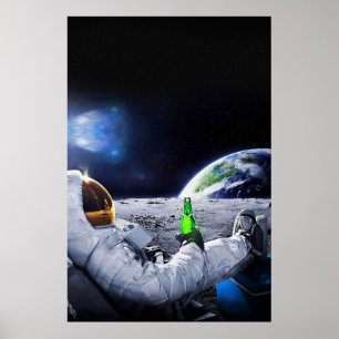 Astronaut op de maan met bier poster